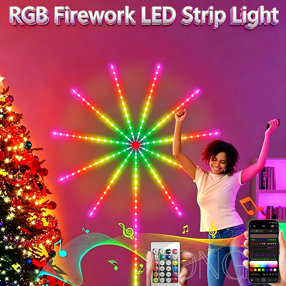 Fireworks LED Strip Light RGBIC Sound Control Symphony Firework Light Wedding Christmas Music Control Full Kit Dream Meteor Lamp