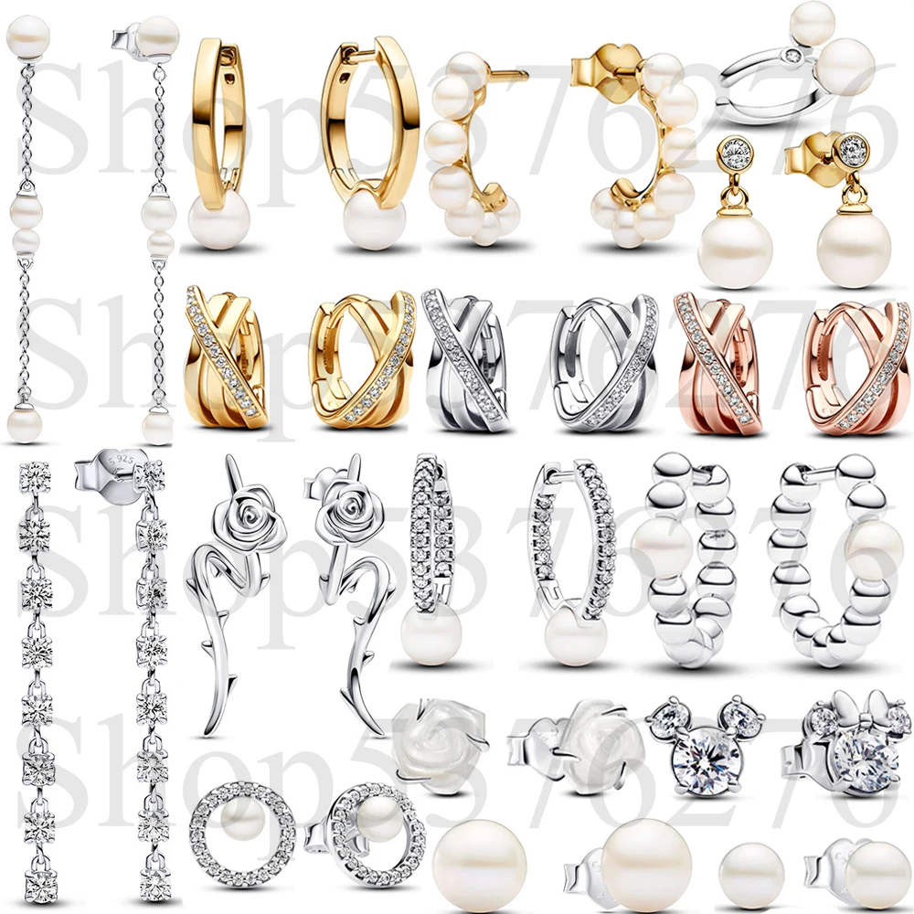 

Серьги-кольца из стерлингового серебра 925 пробы с восемью жемчужинами и бусинами паве, модные, открытые, для женщин, подарок, украшения DIY