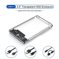 3.0/2.0 HDD Enclosure  2.5inch SATA SSD Hard Drive Case with 5Gbps Transfer Speed and Transparent Design Mobile External Housing