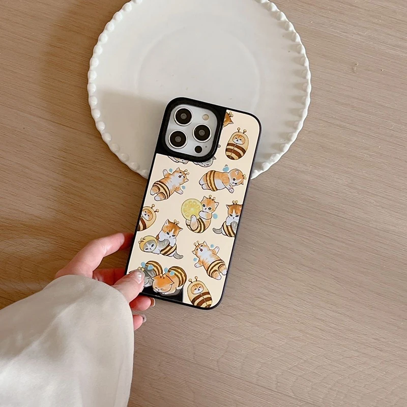 Cute Honeybee Cat MagSafe Mirror Surface Case Phone Case Cover for IPhone 11 12 13 14 15 Pro Max Case for IPhone 15 Pro Max