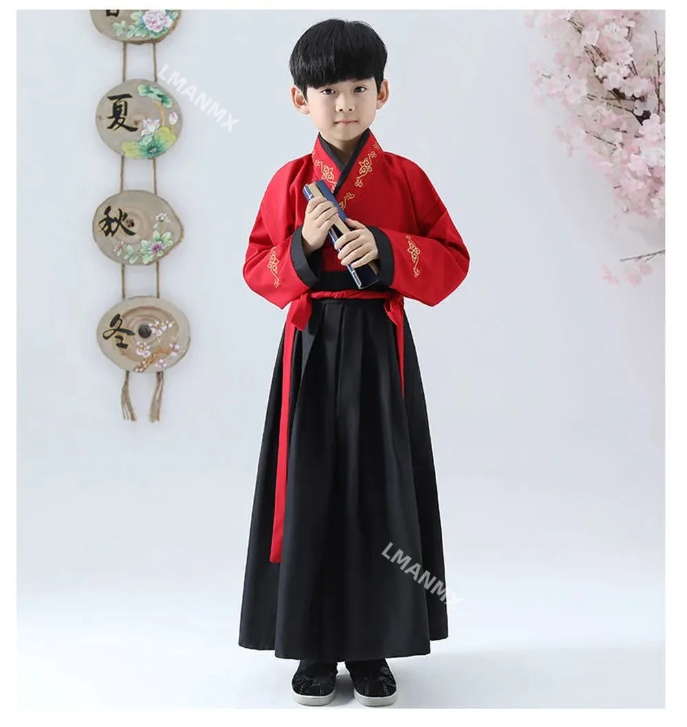 Costume Hanfu de la dynastie Han traditionnelle chinoise pour enfants, costume de prairie pour filles, vêtements de fête sur scène, danse folklorique, ensemble de olympiques pour garçons