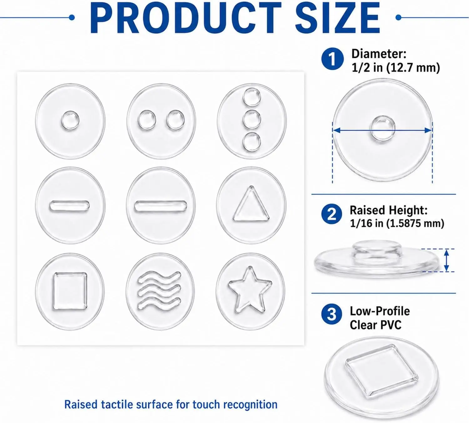 10 Pcs Raised Tactile Bump Dots Stickers Clear Keyboard Markers Location Learning Decals for Computer Keys, Phone Buttons,