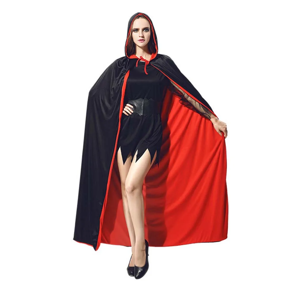 

Reversible Black Cloak Double Sided Hooded Cape Adult Costume Halloween Masquerade Cosplay Black Red Death Outfit