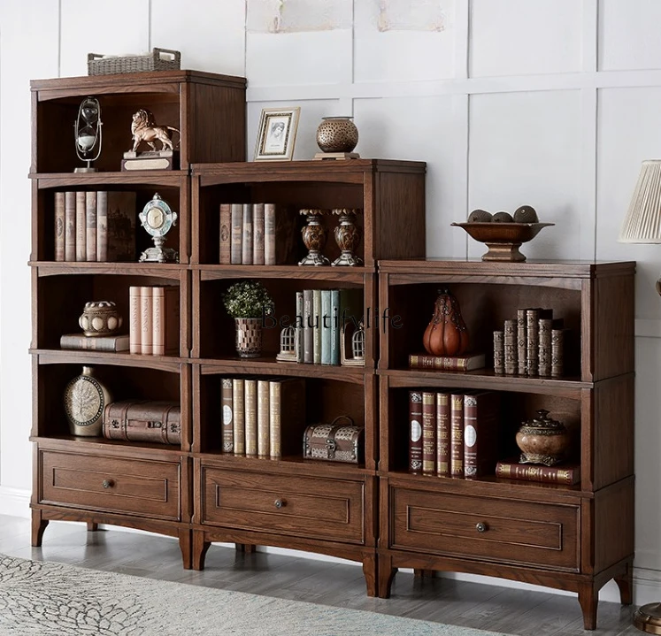 

American-Style Solid Wood Living Room Simple Floor Shelf Bookcase Small Short Narrow Locker