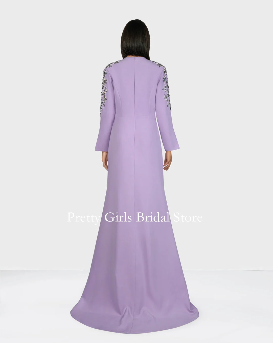 OEING Arabic Style Crepe Satin Evening Dresses SEQUINED SHOULDER DRESS WITH LONG SLEEVES Formal Prom Growns Party Women Bride