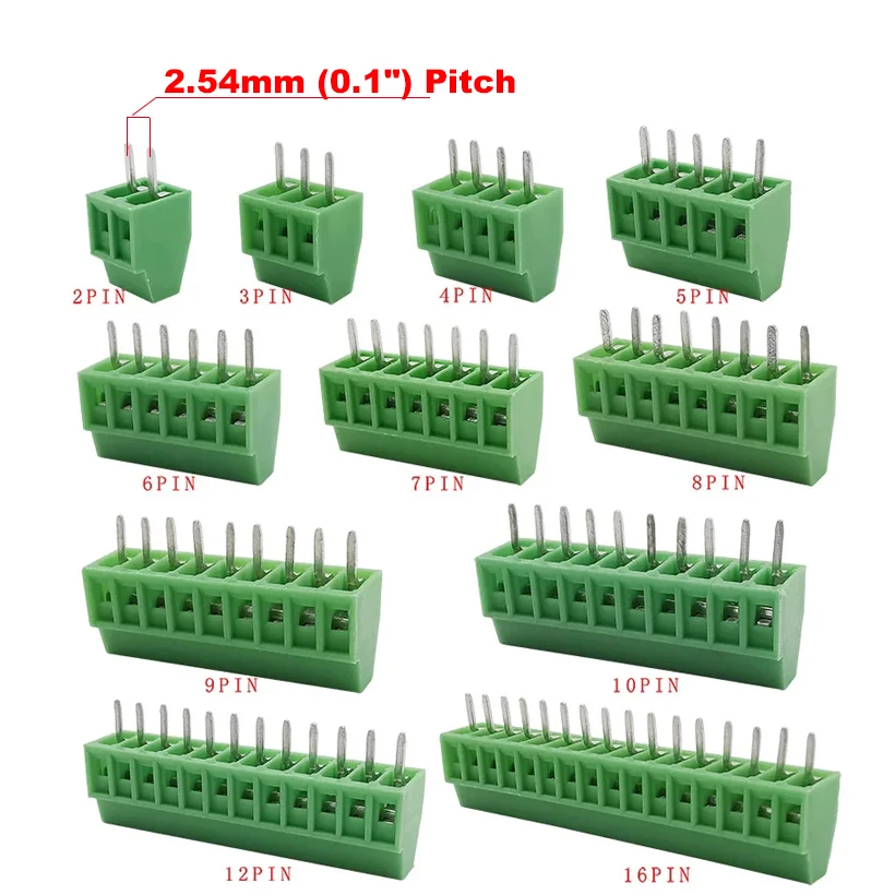 Connecteur de Nuit pour Fils, Mini Borne à Vis PCB, Pas de 2.54 Pouces, 2P, 3P, 4P, 5P, 6P, 7P, 8P, 9P, 10P, 12P, 16P, KF128, 0.1mm, 5/10 Pièces