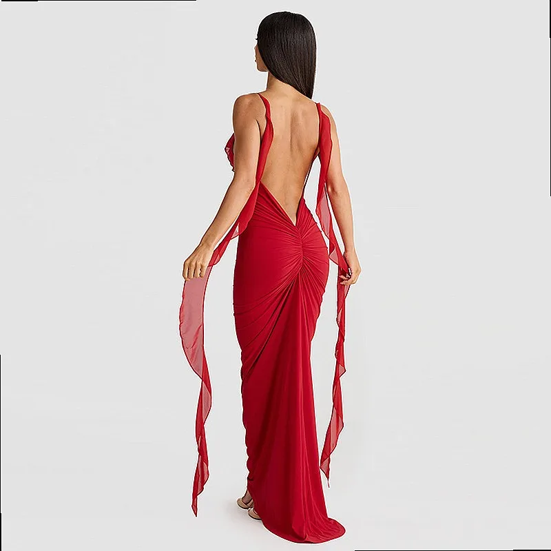 Sexy V Neck Backless Bodycon Mermaid Evening Dress Summer Dresses for Women