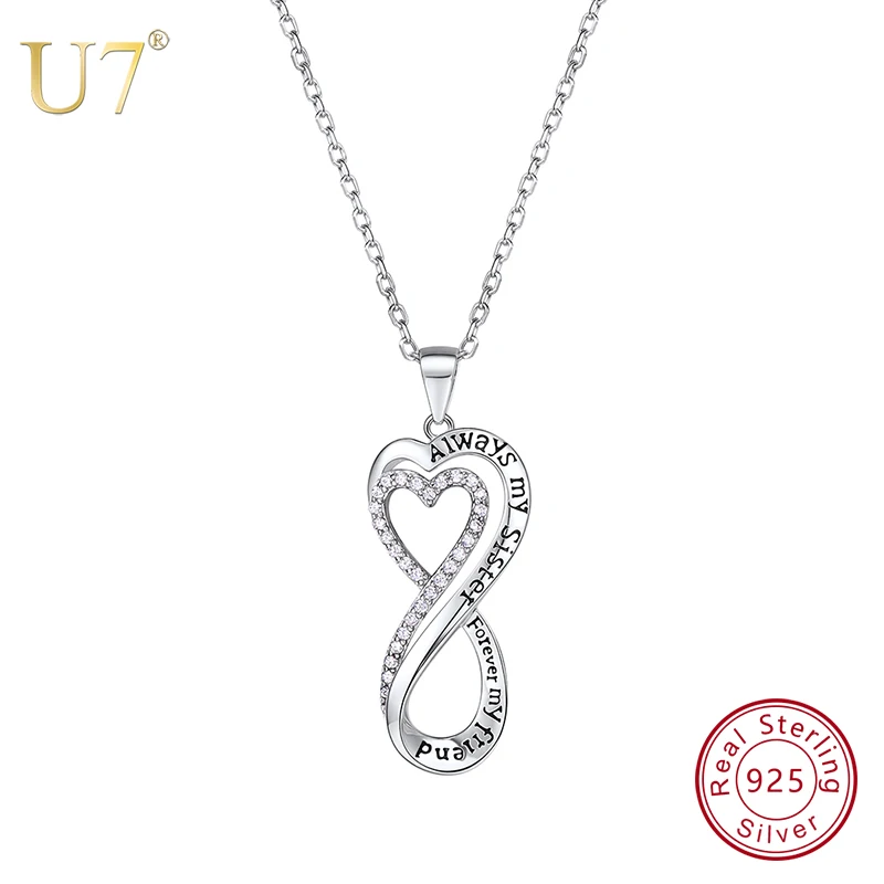 

U7 925 Sterling Silver Fashion Jewelry Best Friend Forever Infinite Love Pendant Necklaces for Women Gifts Chain New SC67