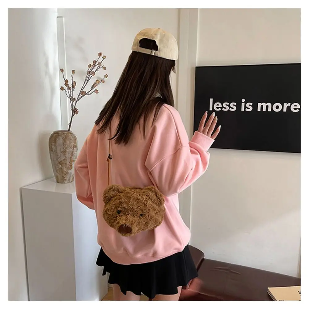 Cartoon Plush Bear Shoulder Bag Large Capacity Adjustable Bear Doll Handbag Crossbody Bags Kids Girls