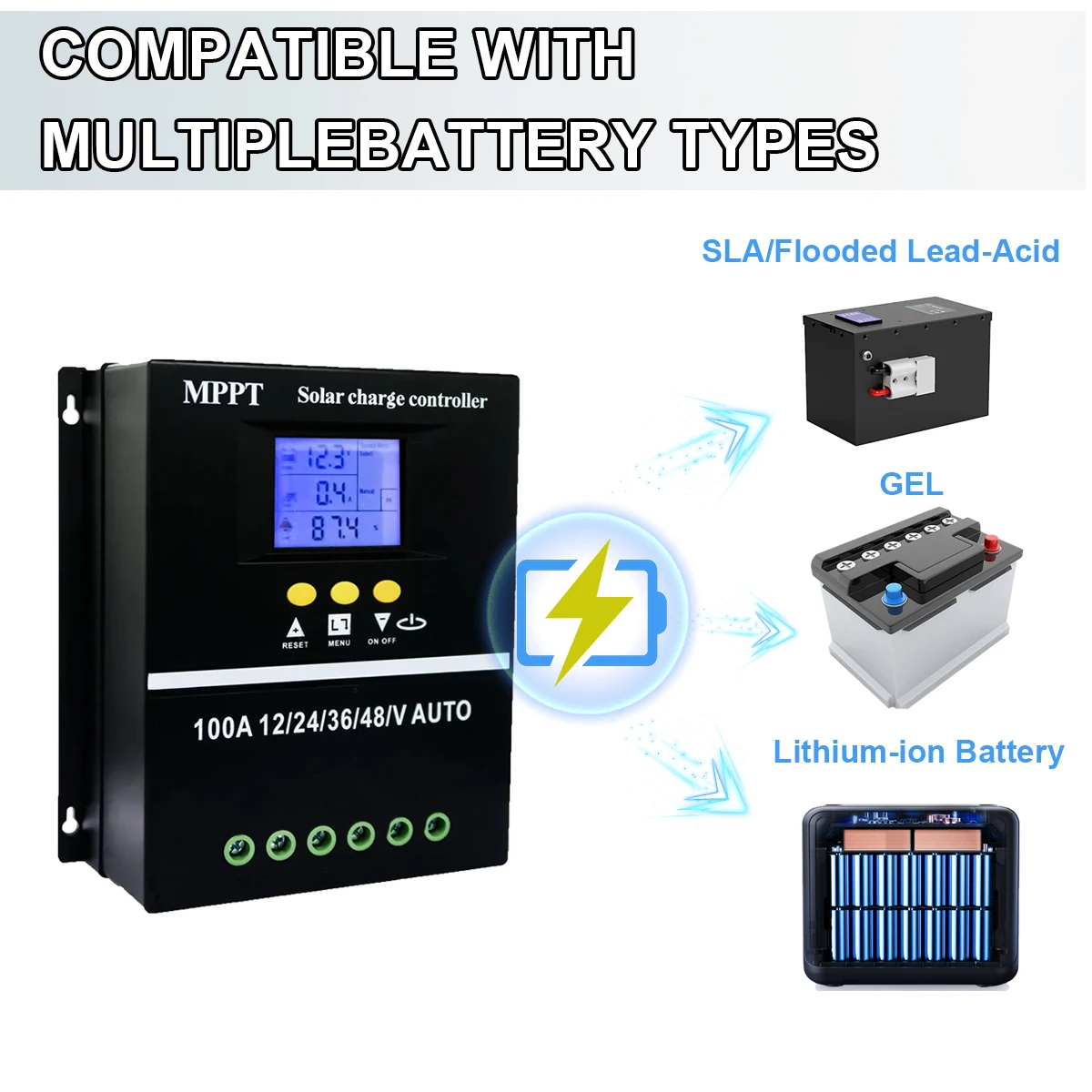 Imagem -04 - Mppt-solar Charge Controller Tools Carregador Dual Usb Chumbo Bateria de Lítio Aacid Carregador Rápido Lcd 100a 80a 60a 12v 24v 36v 48v