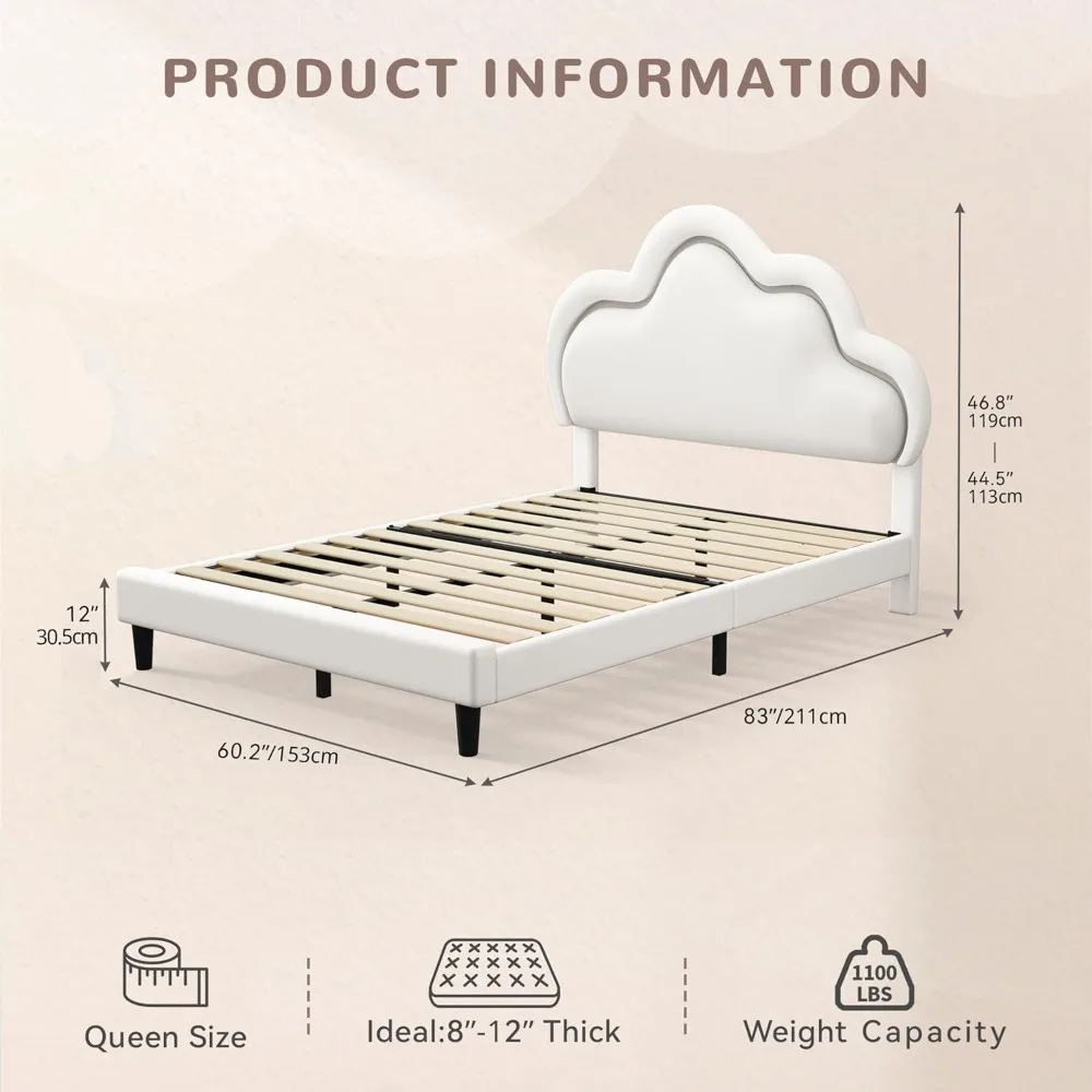 Large Mattress Bedstead, Intelligent LED Bedstead, with Adjustable Cloud Headboard, Large Platform Bedstead, with Plank Support