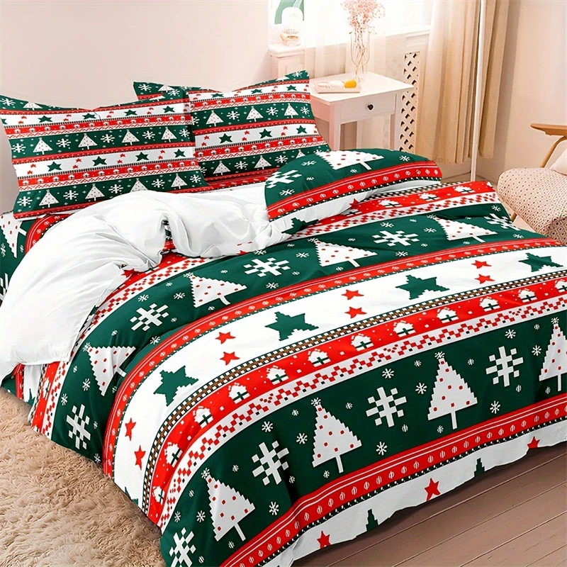 Christmas Soft & Breathable 3pcs Christmas Duvet Cover Set - Geometric Pattern, Includes 1 Duvet Cover and 2 Pillowcases