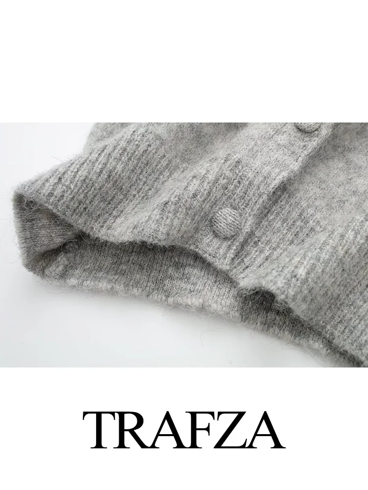 TRAFZA-كارديجان نسائي بأزرار وأكمام طويلة ، سترات محبوكة ، سترات قصيرة ، لؤلؤ أنيق ، ملابس تريكو جديدة