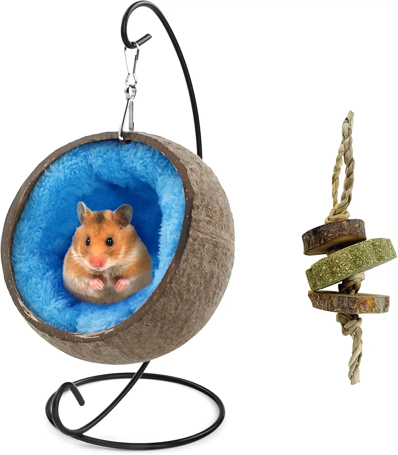 

Natural Coconut Hamster Hideout Hammo With Molar Toy Suspension Coconut Husk Hamster Bed House With Warm Pad Small Animal