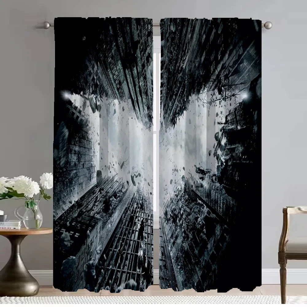 Bats Man Curtains for Bedroom Halloween Decoration Elegant Room Curtains 2 Pieces Partition Blackout Curtain Shades Living Child