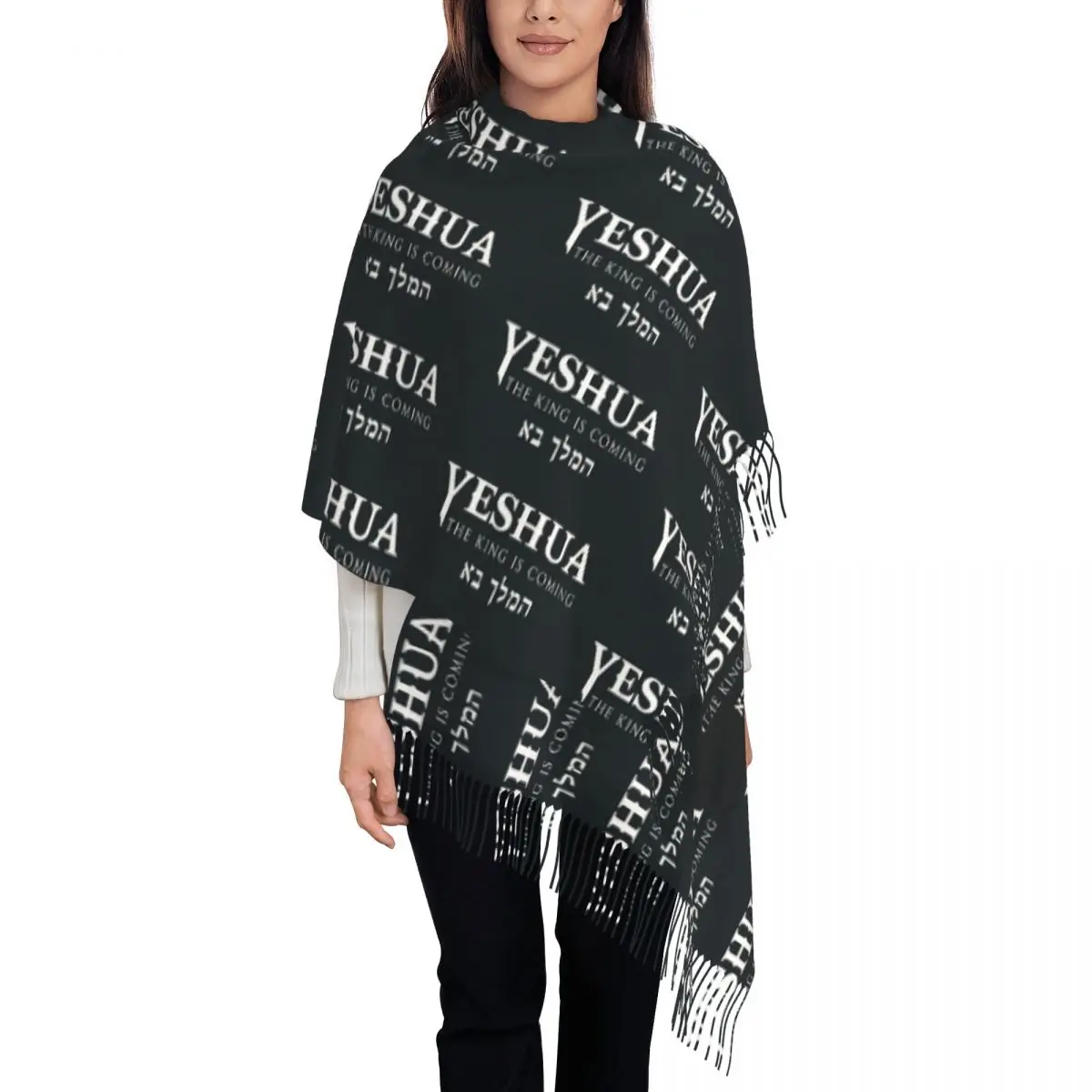 

Yeshua Hebrew Name Of Jesus Scarf Christian Messianic Keep Warm Shawl Wrap with Tassel Women Casual Scarves Wraps Winter Bufanda