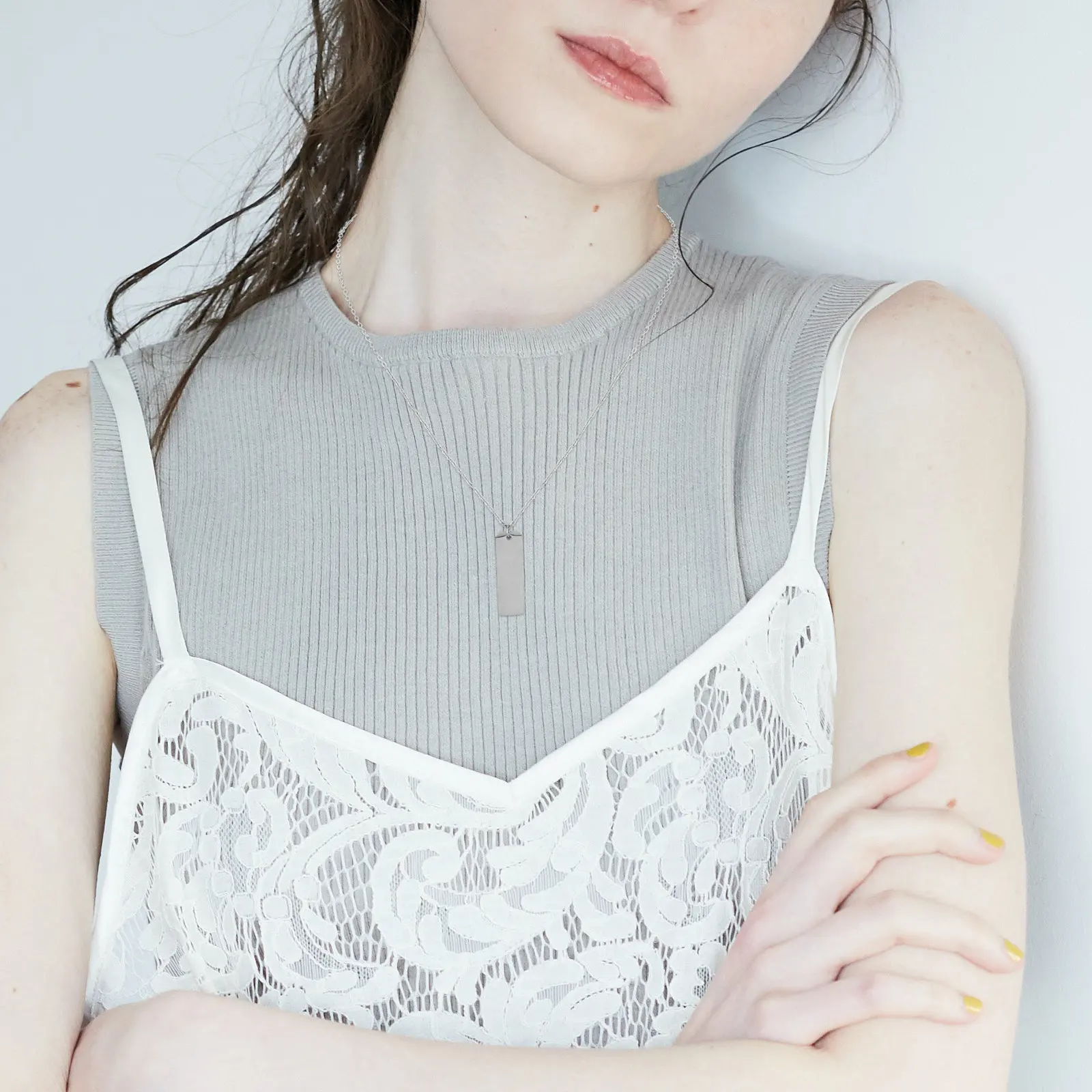 

Simple Stainless Steel Bar Pendant Necklace for Men and Women Couples Minimalist Chain Jewelry Blank DIY Engravable Clavicle