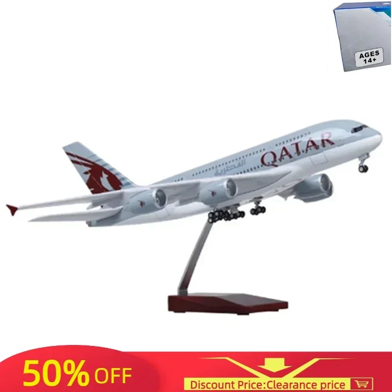 

1/160 Scale 50.5CM Diecast Resin Model A380 QATAR Airline Airbus With Light and Wheel Collection Adult Display Decoration Toys