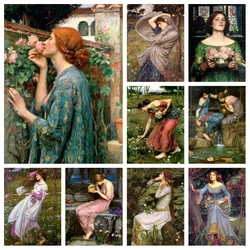 John William Waterhouse Famous Art Diamond Painting AB Drills Soul Of The Rose Woman Portrait Cross Stitch Crystal Home Decor