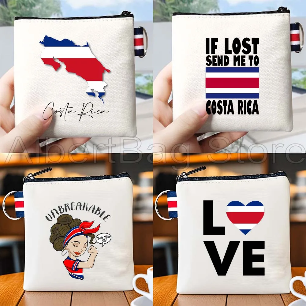 

Costa Rica Country Map Flag San Jose Girl Gifts Canvas Coin Purse Bag Small Square Key Bag Storage Card Bag Cotton Wallet Pouch