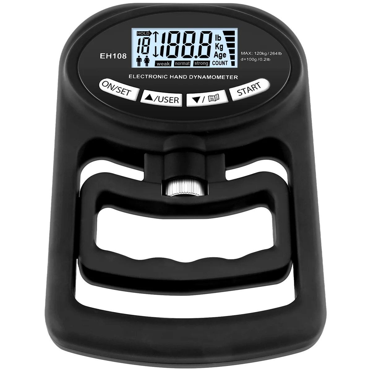 Dinamómetro de mano de 265 libras/120kg, entrenador de fuerza de agarre, probador electrónico de fuerza de agarre, fortalecedor de agarre, negro