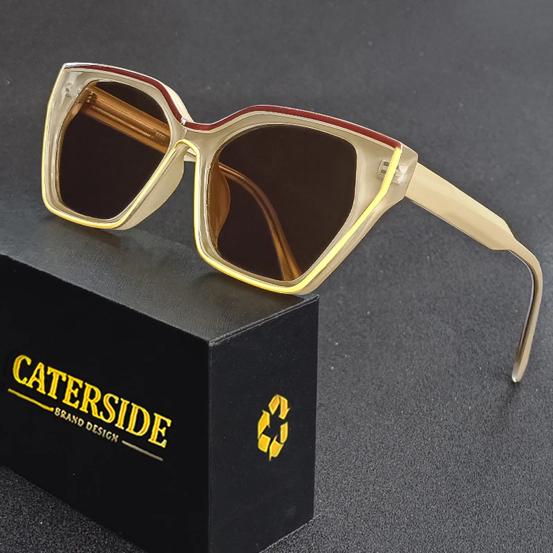 Caterside Retro Pilot Sunglasses Men Large Frame Propionic Acid Pin Punk Sun Glasses Women Travel Party Shopping Eyewear Summer