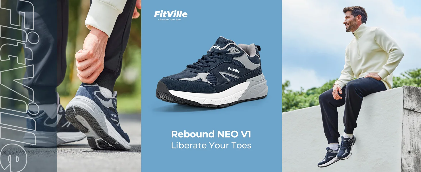 Fitville Walkingschuhe Extra Breite Casual Herren-Sneaker mit Gewölbestütze Sportschuhe für Männer zur Linderung von Plantarfasziitis – Detail 6