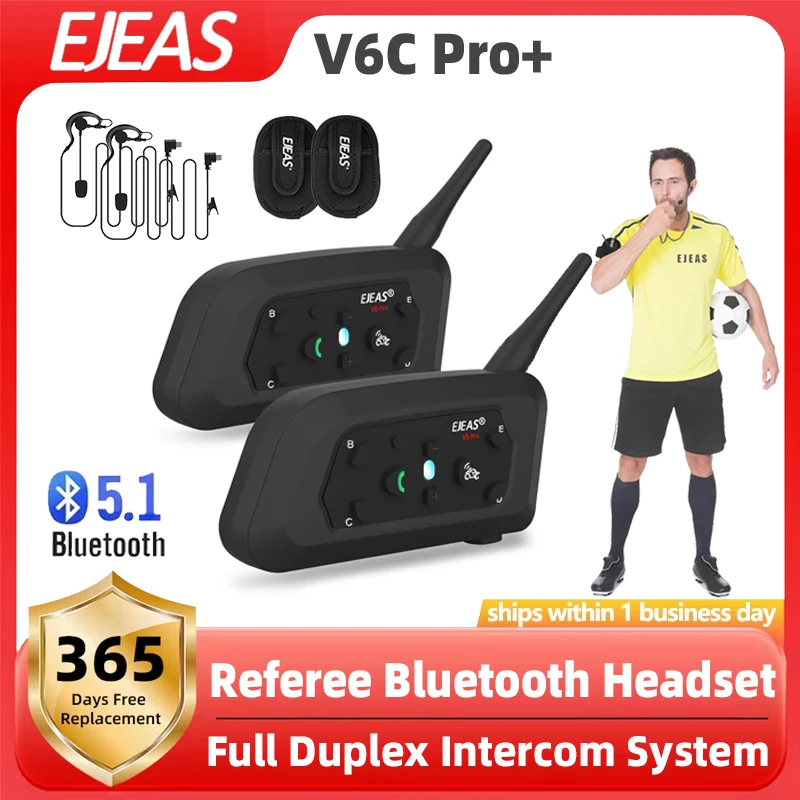 

EJEAS V6C Pro Профессиональная гарнитура для футбольных судей с Bluetooth 5.1, велосипедная интерком-гарнитура, аккумулятор 850 мАч, шумоподавление CVC