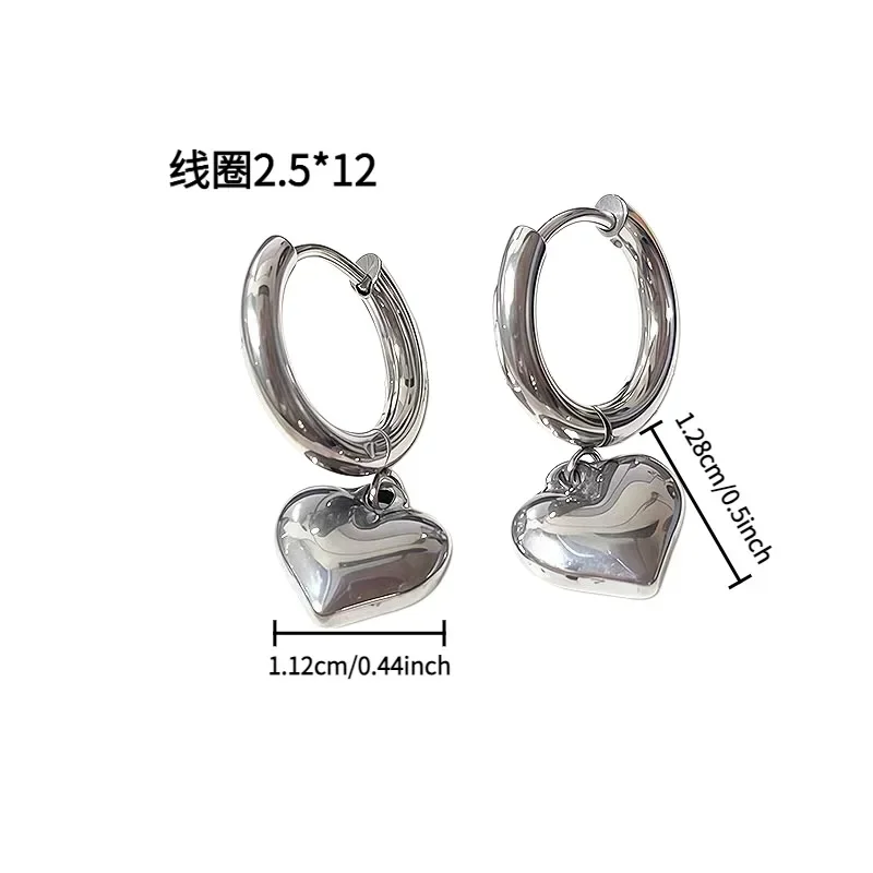 Gold Puffy Heart Hoop Earrings for Women Smooth Love Heart Dangle Huggie Earrings Minimalist Daily Fashion Jewelry