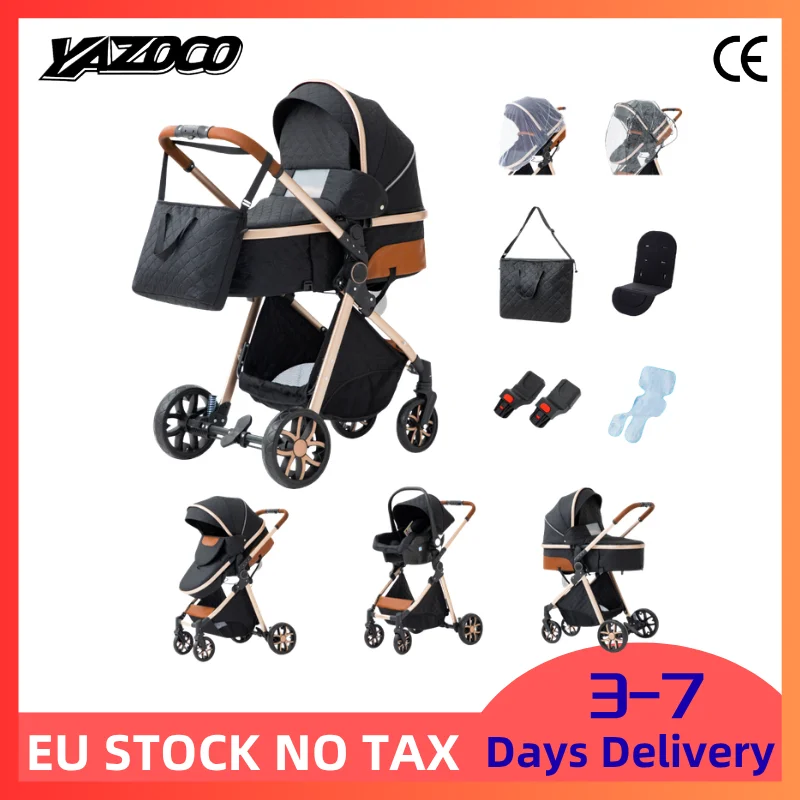 Carrinho de Bebê 3 em 1 Novo 2026, Dobrável, com Amortecimento, Assento Elevado e Quatro Rodas, Completo com Mosquiteiro para Recém-Nascidos