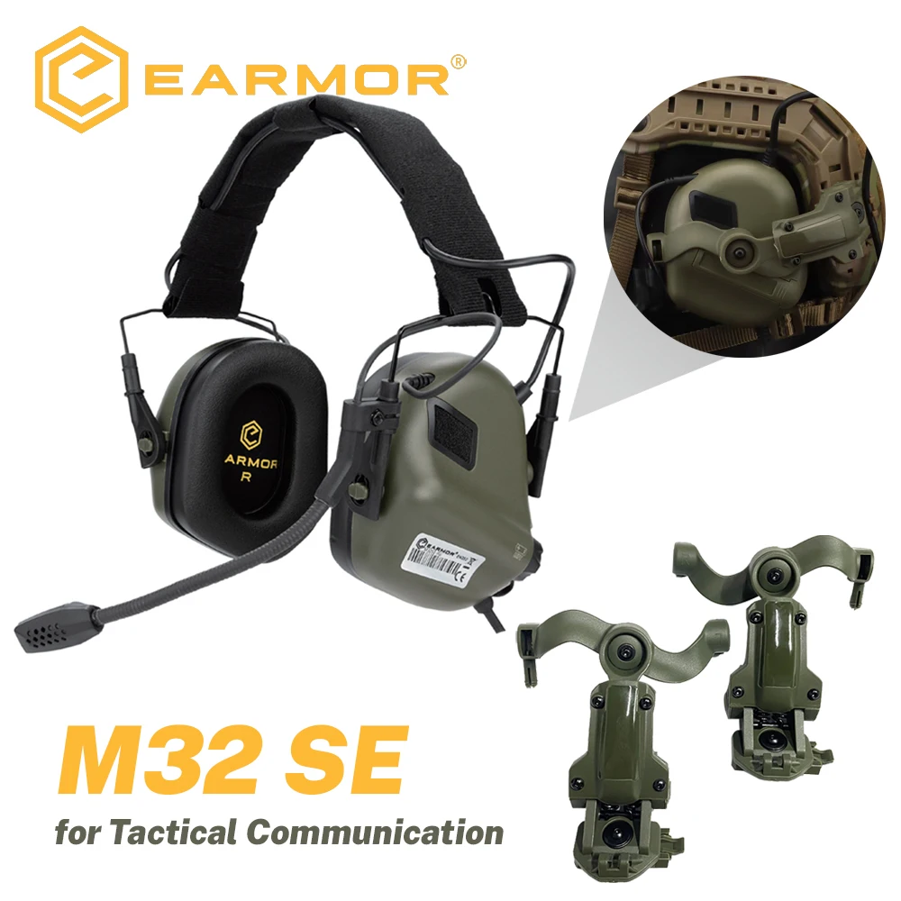EARMOR M32 SE Tactical Electronic Shooting Earmuffs Noise Reduction Headphones for Communication & ARC Helmet Rail Adapter