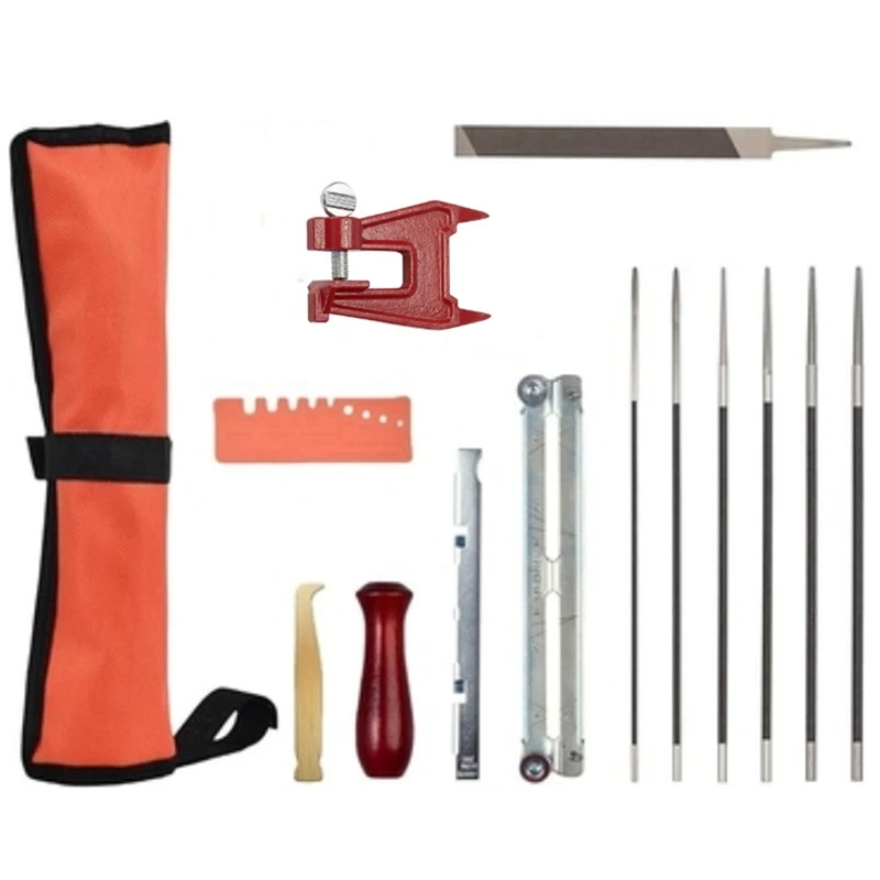 A82I-14 Pack Chainsaw File Kit, Chainsaw Sharpener With Stump Vise Round Files, Complete Chain Sharpening Tool Set