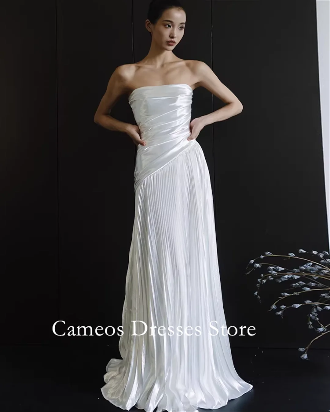

SONDR Customized Strapless Pleated Wedding Dresses Elegant A-Line Soft Satin Simple Korea Brides Gowns Women Bridal Dresses
