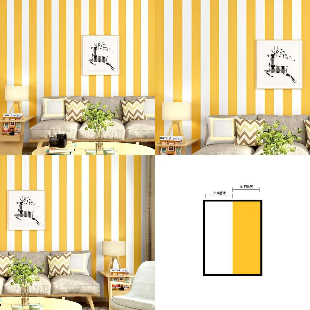 Vertical Stripe Wallpaper Modern Minimalist Nordic Style Yellow and White Bedroom Dining Room Hotel TV Background Wall Wallpaper