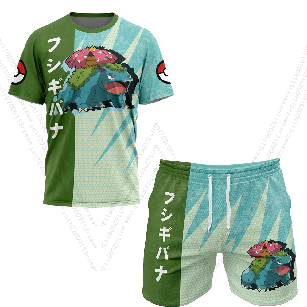 

Мужская футболка с шортами и принтом Japan Anime Venusaur Pokemon Y2K для косплея, детский кавайный дышащий спортивный модный уличный комплект