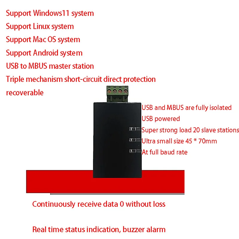 

Isolated MBUS to USB master station meter reading test communication field commissioning industrial short circuit protection