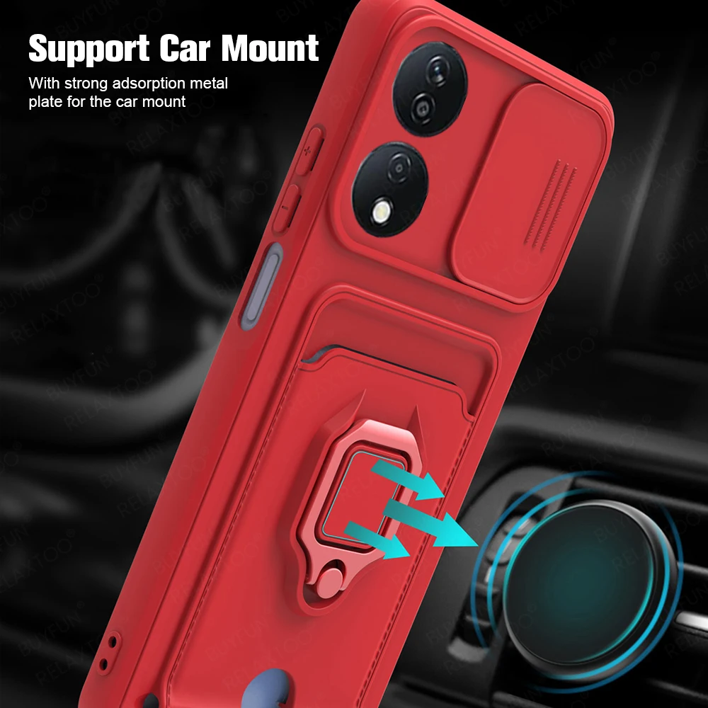 Honar X7b Case Car Magnetic Holder Sliding Lens Protection Cover for Honor X7b x 7 b 7b HonorX7b 4g TPU Card Slot Bumper Coques