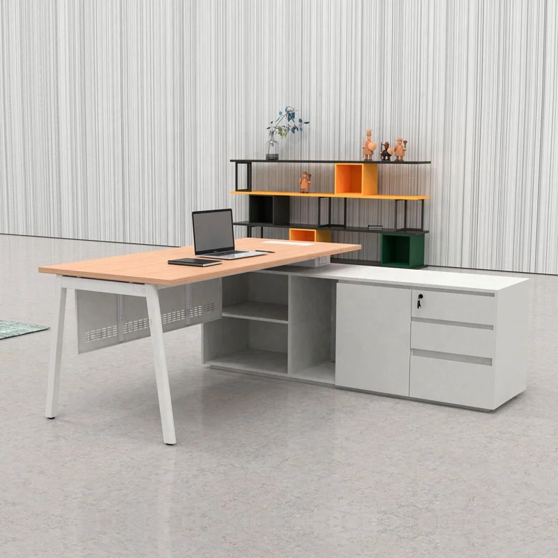 

Modern Director Office Furniture Manager Table With Side Cabinet Drawer White L Shape Executive Office Desk