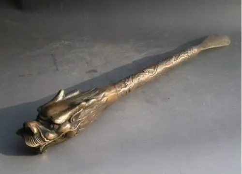 

Elaborate Chinese Brass Carved Dragon Statue Shoehorn