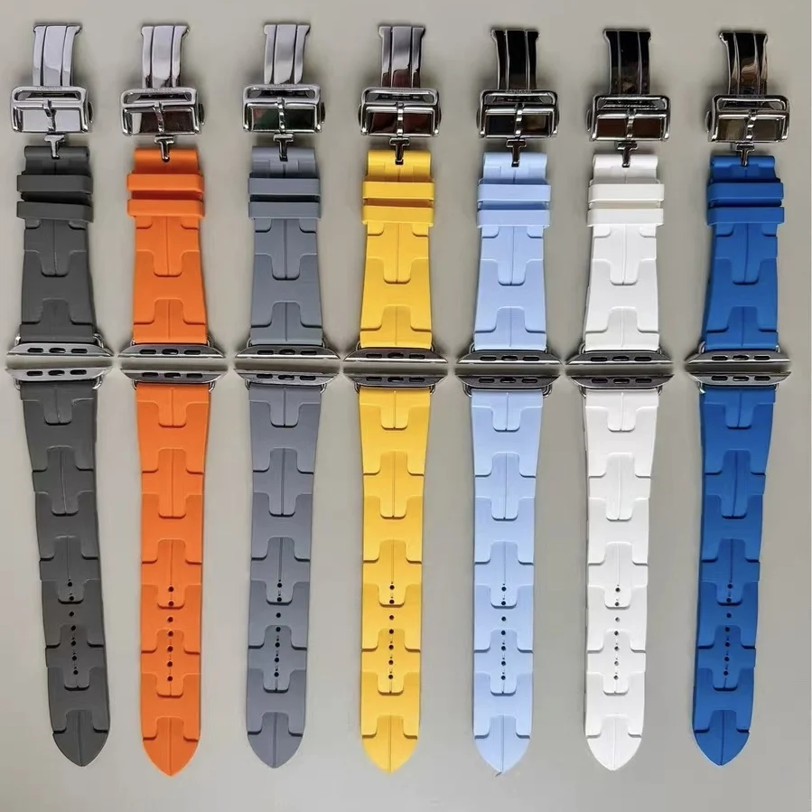 Kilim Band For Apple Watch Ultra SE S11/10/9/8/7 Deployment Buckle Band Iwatch 40/41/42/44/45/46/49mm Fluoroelastomer Strap
