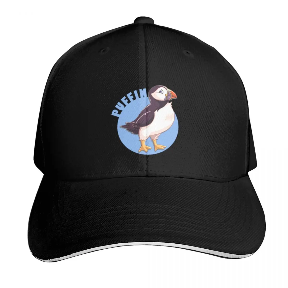 Cute Puffin Logo Baseball Cap Cotton Twill Breathable Contrast Two Tone Brim Snapback Flat Bill