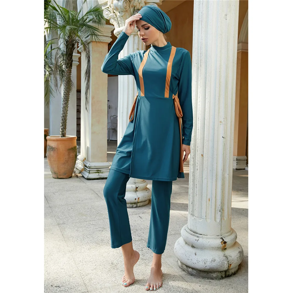 3 Piece Modest Swimwear Burkini Muslim Woman Hijab Full Cover Sportswear Long Sleeve Top Pants Set Islamic Swimsuit Bathing Suit