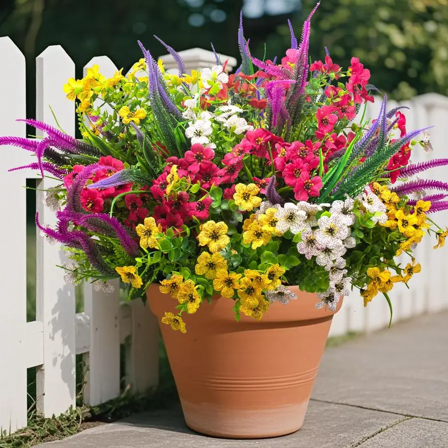 

Наборы искусственных цветов для улицы, устойчивые к УФ-излучению, реалистичные зеленые растения для декора сада, патио, подвесных кашпо и веранд