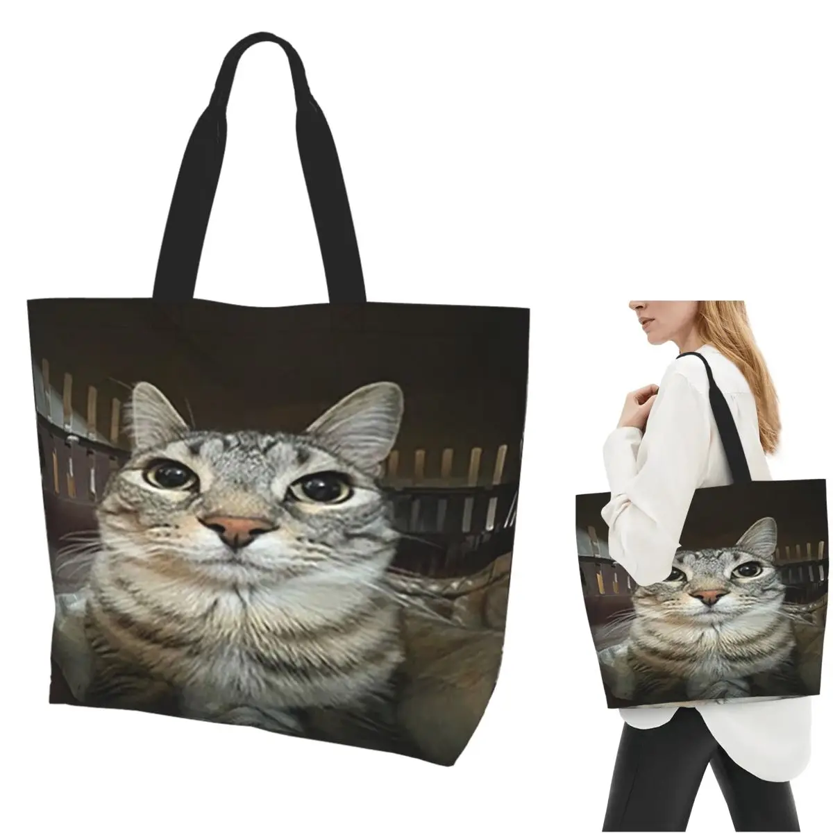 

Cat Looking Direct At You Сумка-тоут для покупок Холщовые сумки на плечо большой вместимости Сумка-шоппер для продуктов для женщин