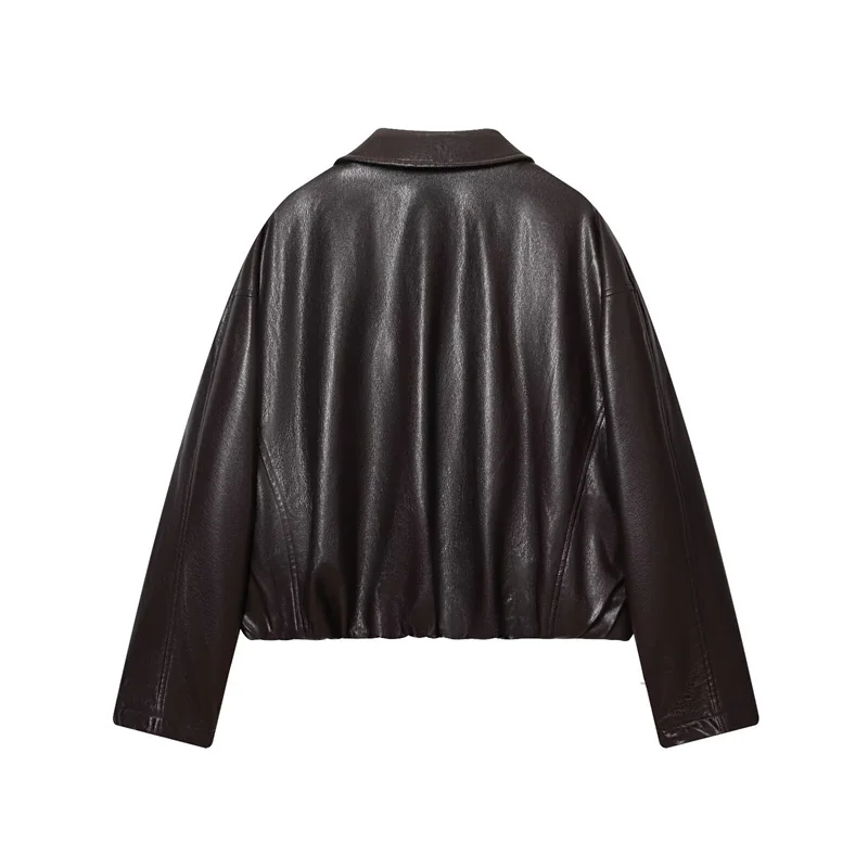 Damenjacke 2025, Herbst, neuer Stil, einfarbig, lange Ärmel, Reißverschluss, lockere Passform, Kunstlederjacke, modisch und stilvoll
