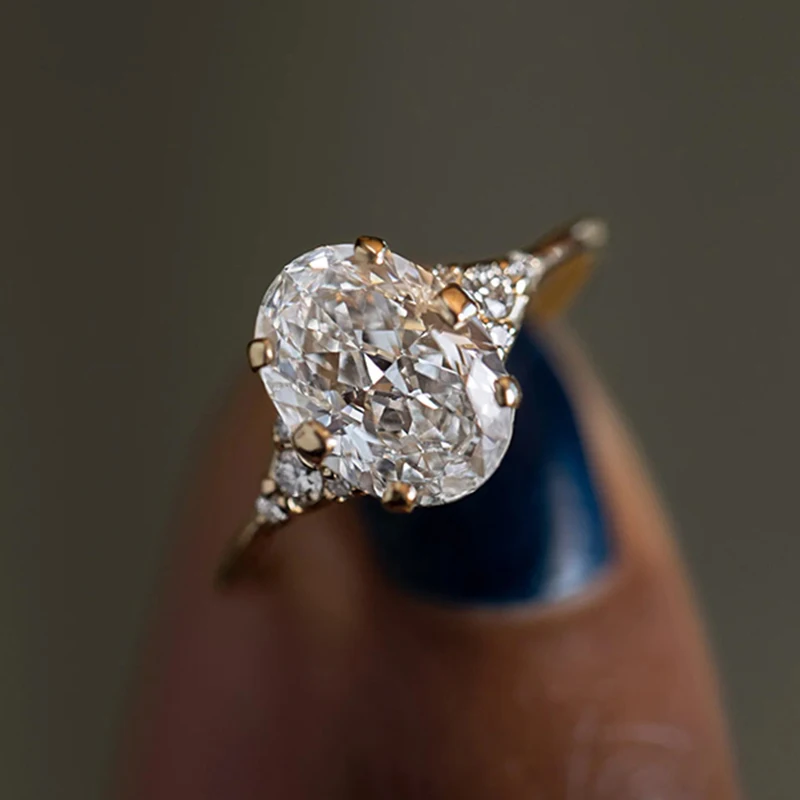 

Vintage Oval Cut 1ct 2ct 3ct Moissanite Ring 925 Sterling Silver for Woman 14K Gold Plated Zircon Cluster Rings with Certificate