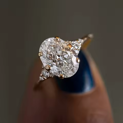 Vintage Oval Cut 1ct 2ct 3ct Moissanite Ring 925 Sterling Silver for Woman 14K Gold Plated Zircon Cluster Rings with Certificate