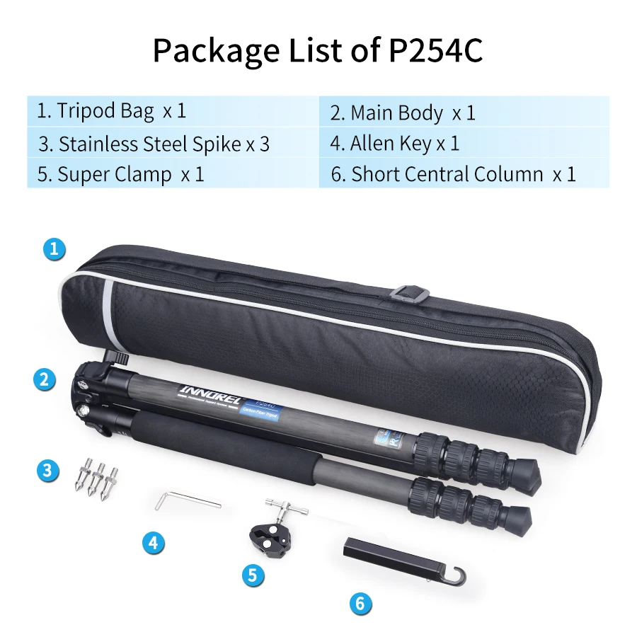 Kohlefaser-Stativ-INNOREL P254C Tragbares, kompaktes, leichtes Reisestativ und Einbeinstativ für digitale DSLR-Kameraständer, Belastung 12 kg – Detail 12