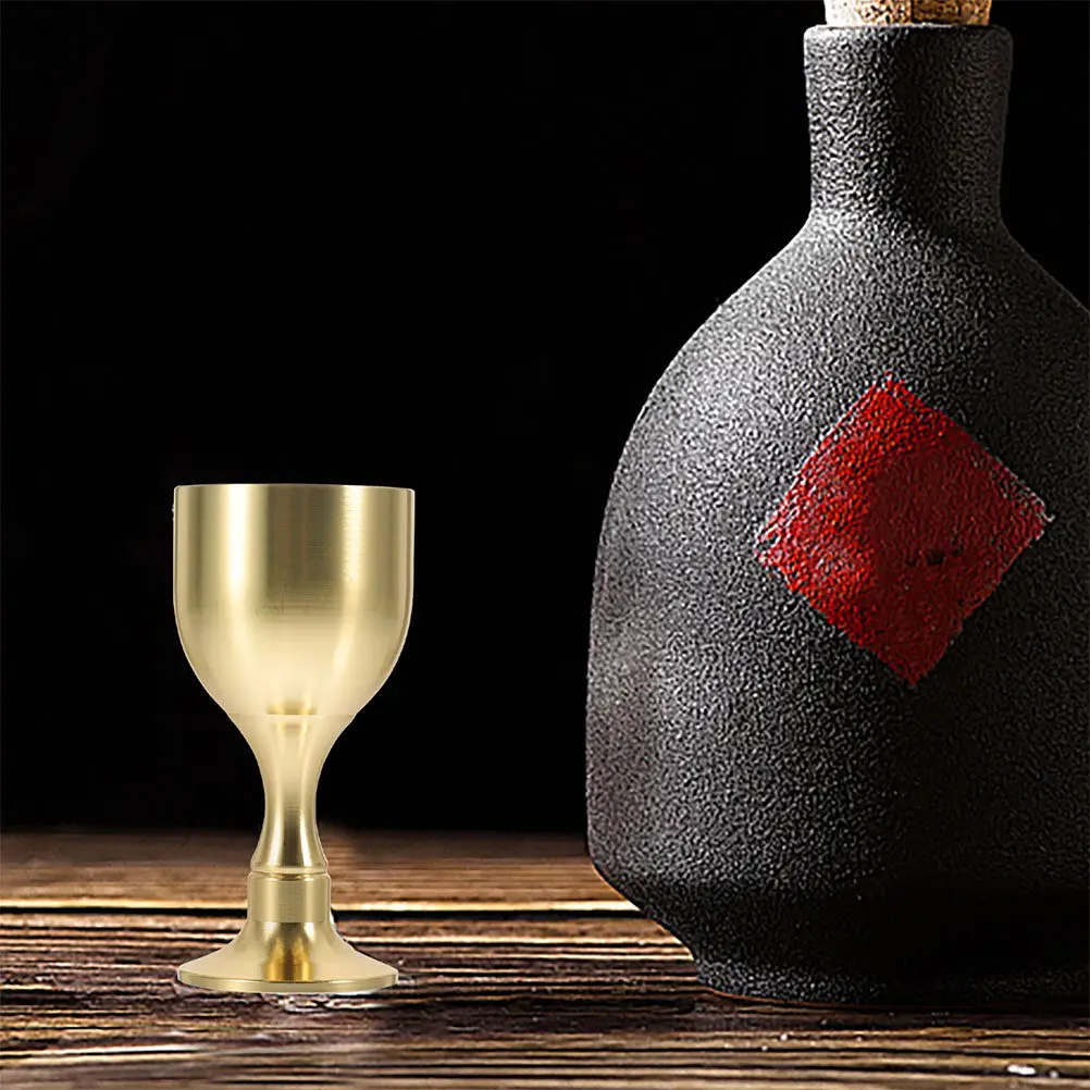 2Pcs Brass Wine Cups Decorative Worship Goblets Exquisite Offering Temple Cup Vintage Metal Goblet Tabletop Offering Cup
