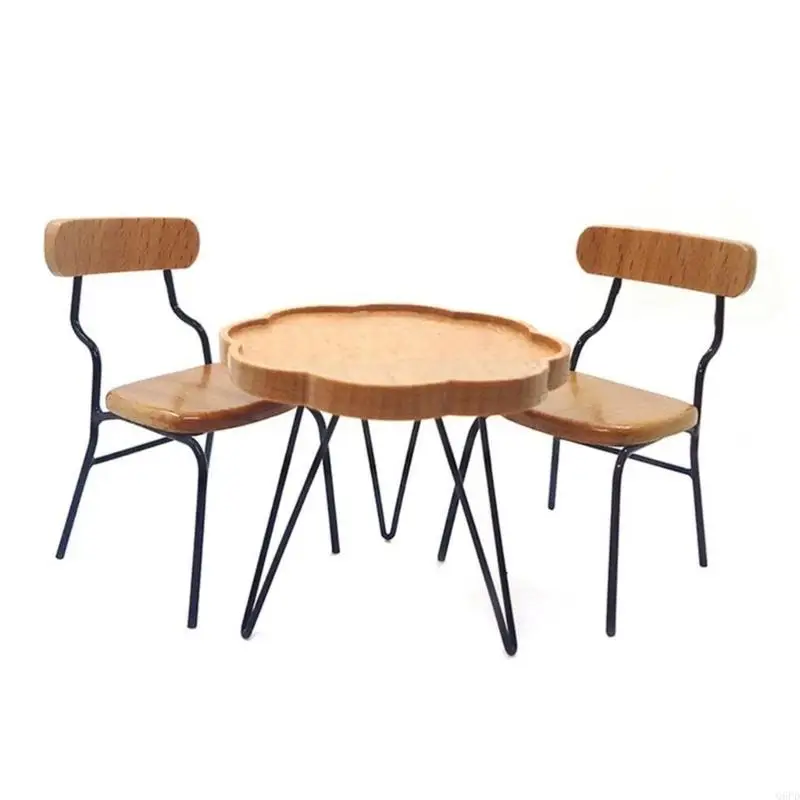  Wooden Furniture Table Chair Set Doll House Decoration Craft Project Scene Props - view 3